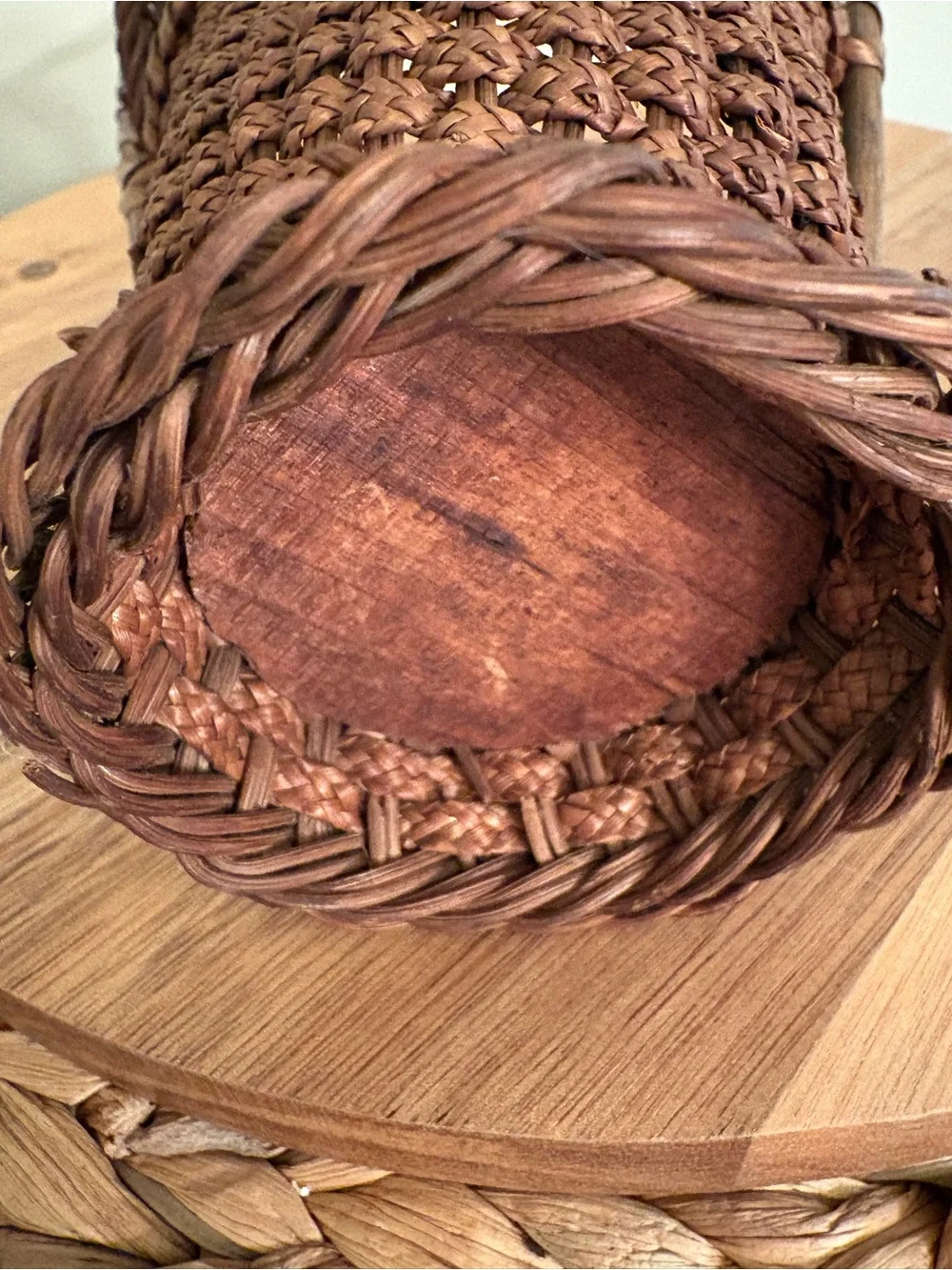 Antique Handwoven Dark  Brown Decorative Basket with Tall Handle